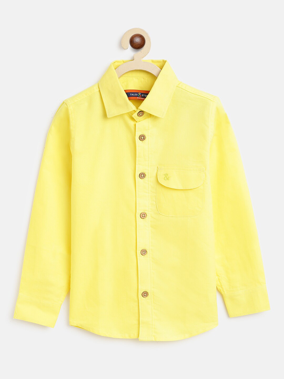 TALES & STORIES Boys Yellow Spread Collar Long Sleeves Cotton Casual Shirt