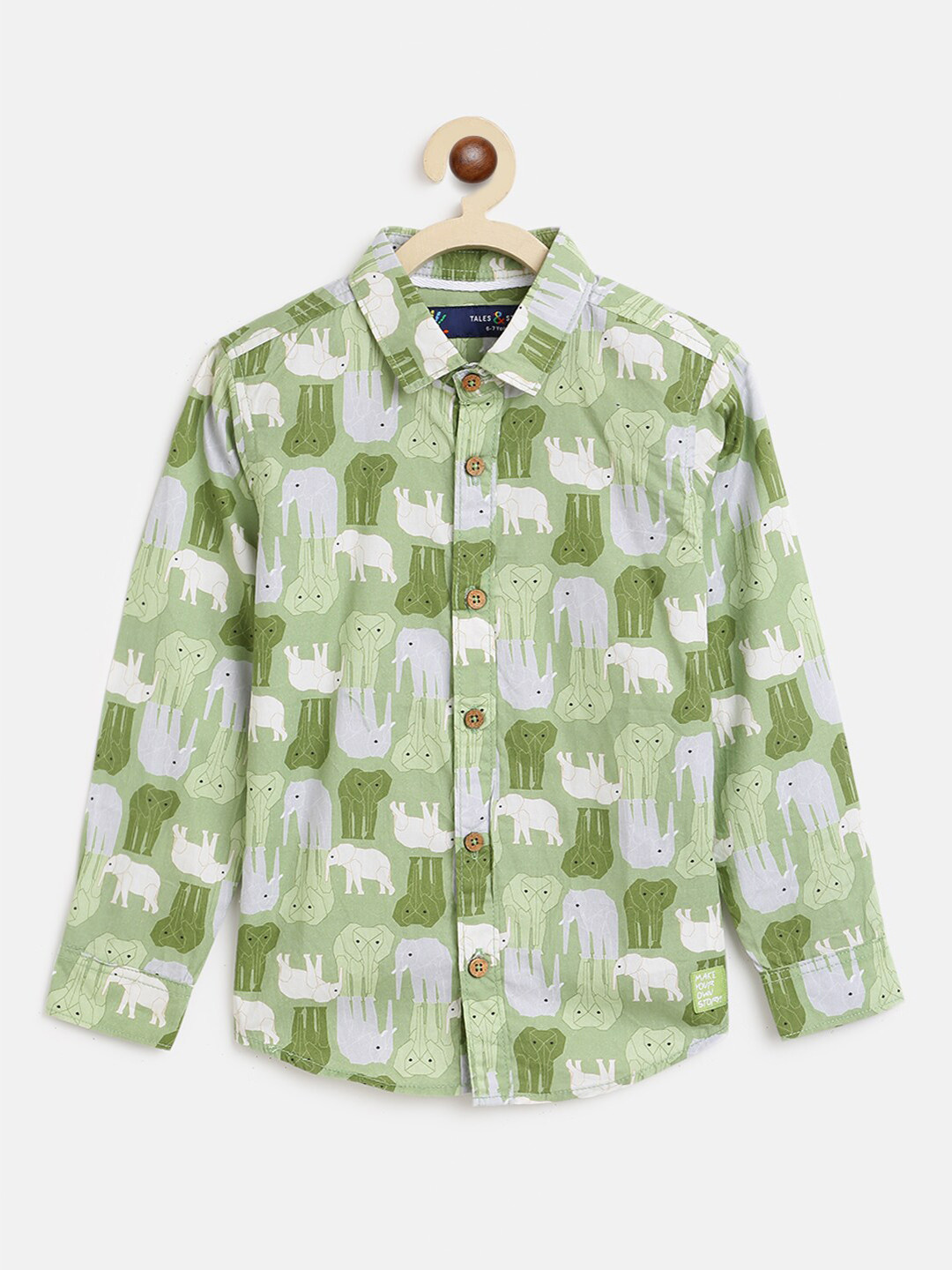TALES & STORIES Boys Green Animal Printed Cotton Casual Shirt