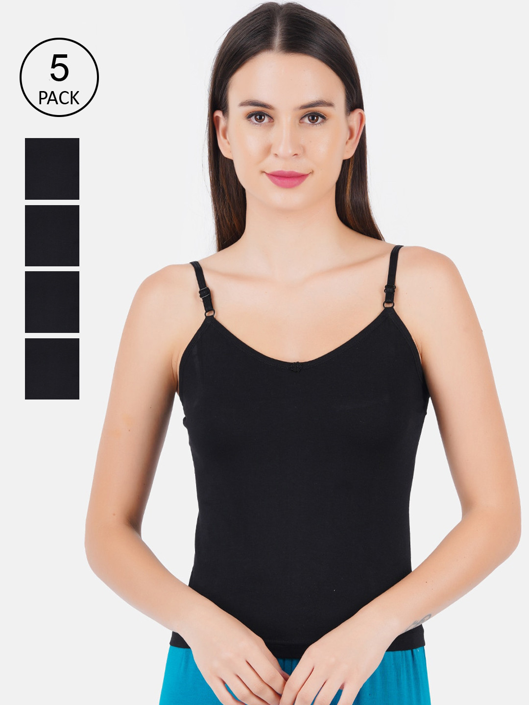 Ramraj Women Pack Of 5 Black Pure Cotton Camisoles