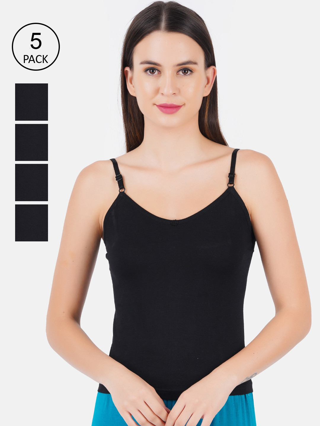 Ramraj Women Set Of 5 Black Pure Cotton Camisoles