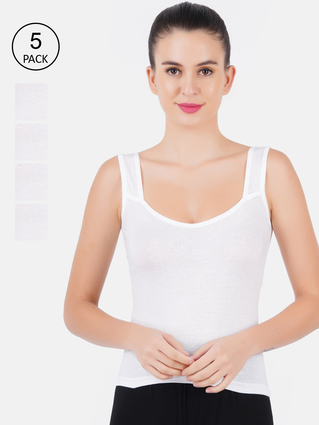 Ramraj Women Pack Of 5 White Solid Cotton Camisoles