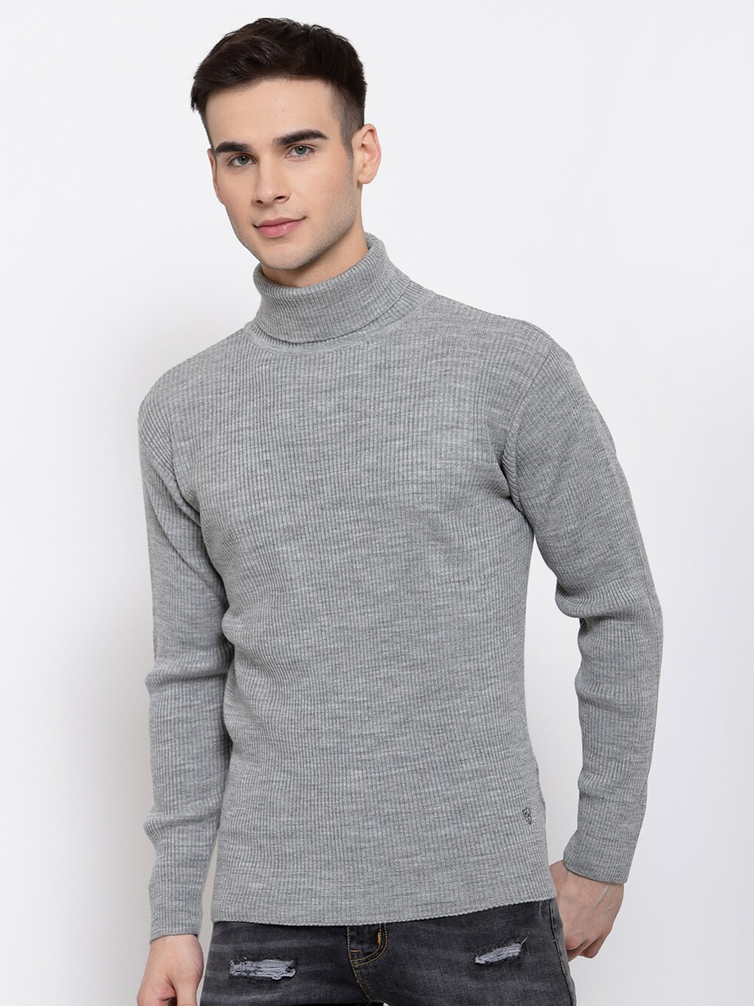 513 Men Grey Ribbed Pullover