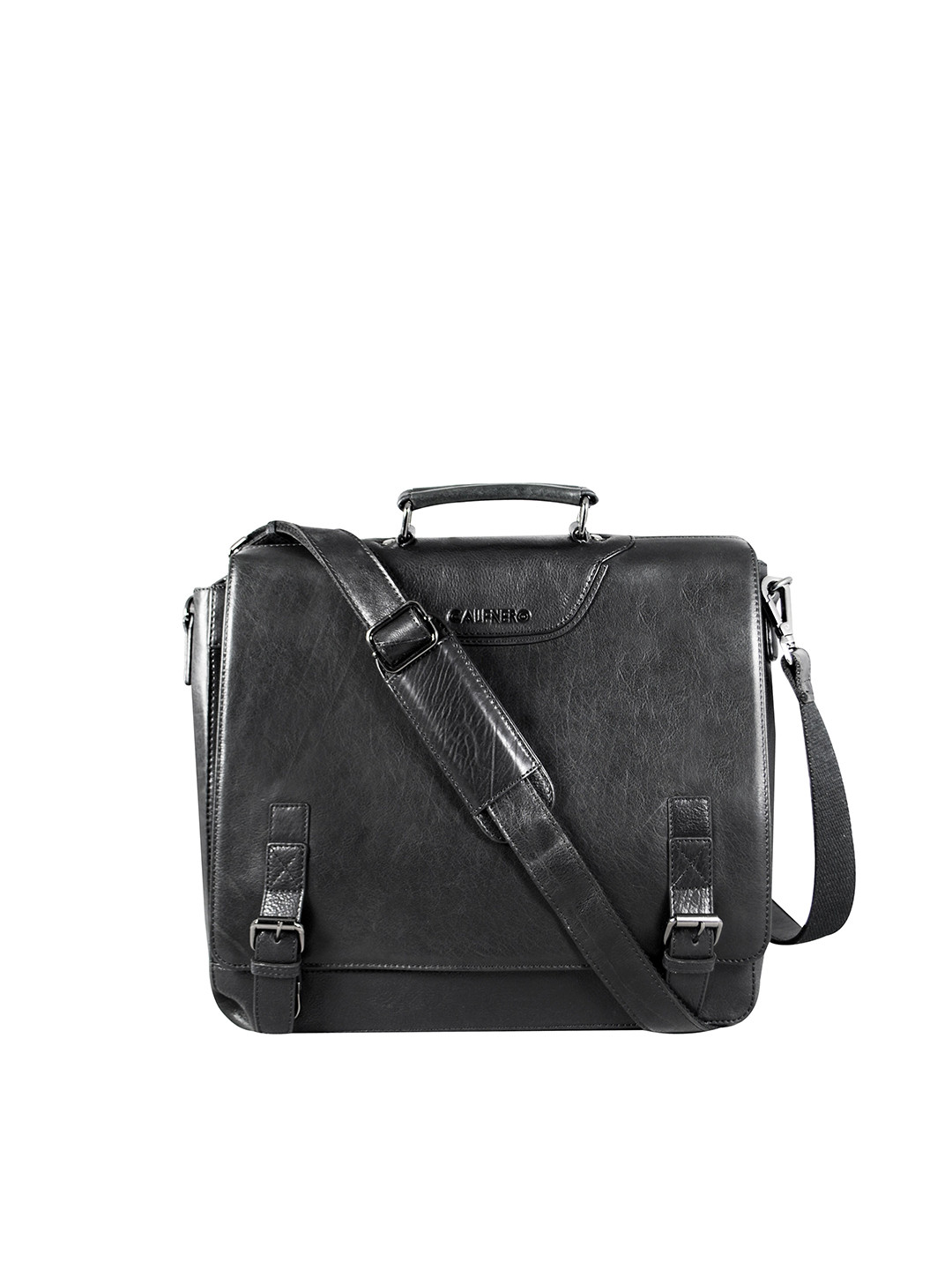 CALFNERO Men Black Solid Leather  Business Portfolio Messenger Bag