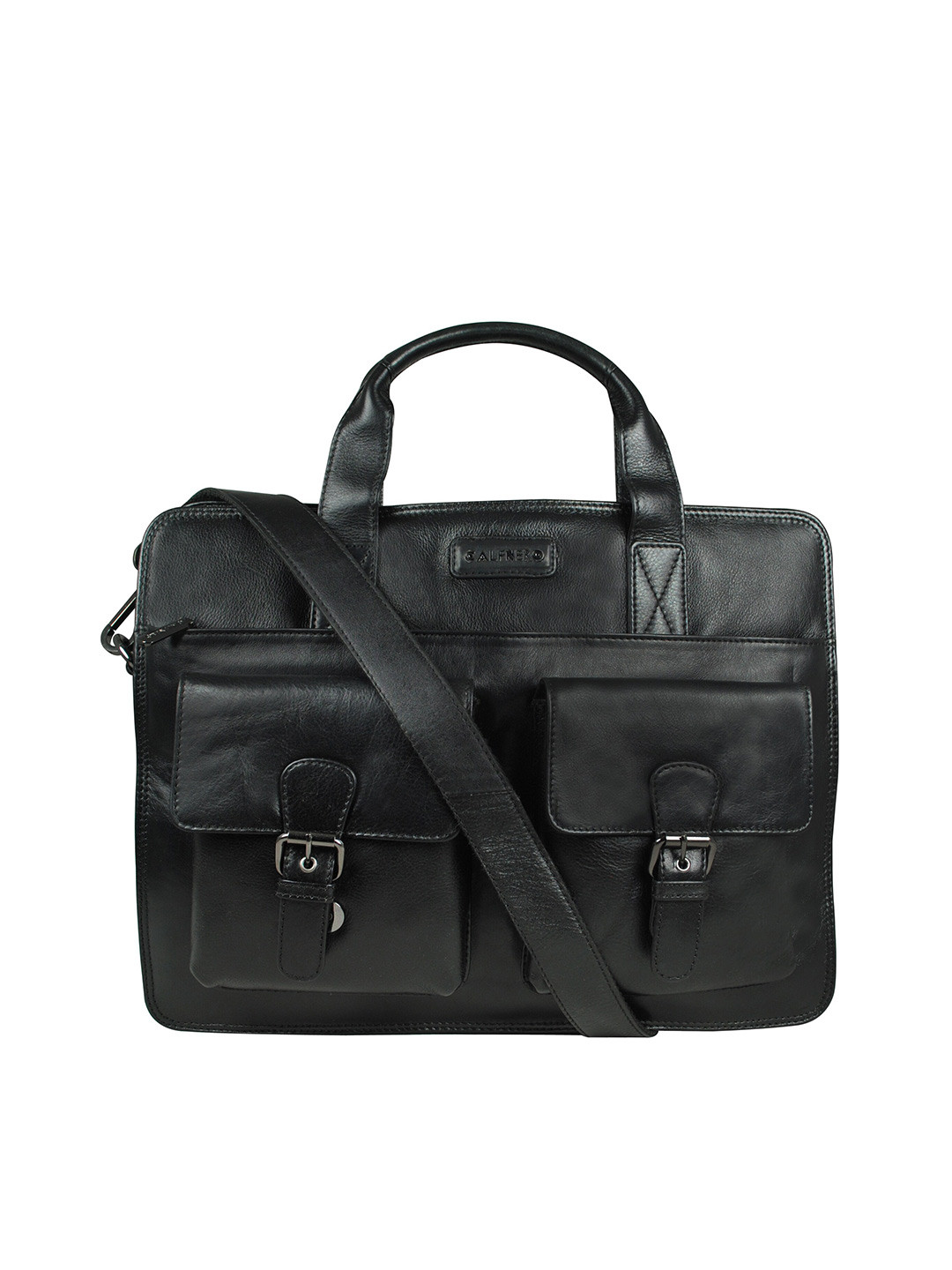 CALFNERO Men Black Leather Business Portfolio Messenger Bag
