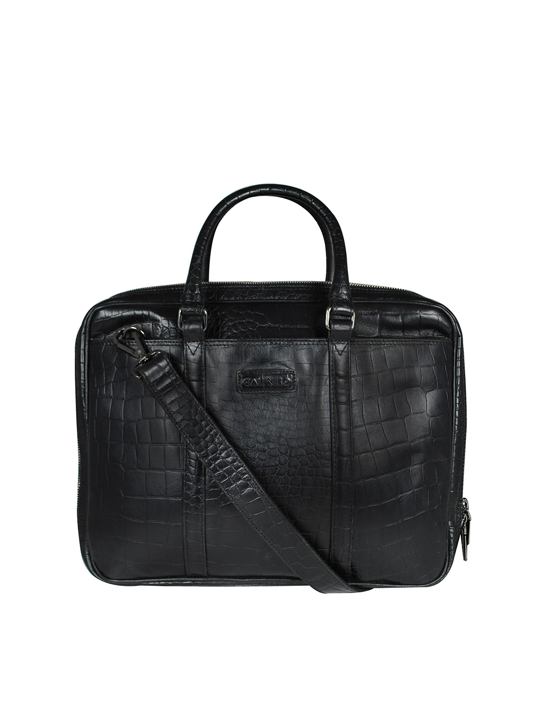 CALFNERO Black Genuine Leather Business Portfolio Messenger Bag