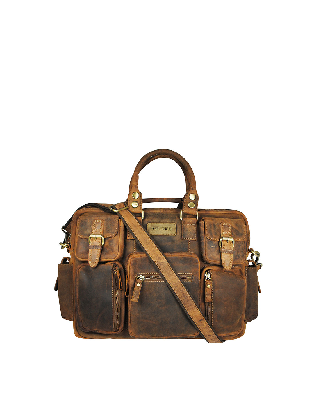 CALFNERO Men Brown & Gold-Toned Messenger Bag