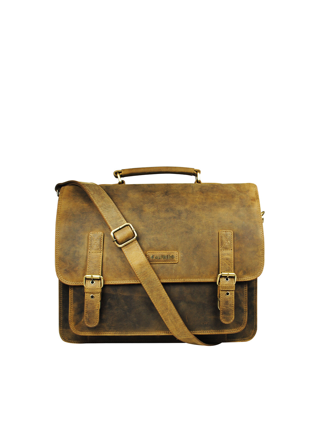 CALFNERO Men Brown Genuine Leather Messenger Portfolio Bag