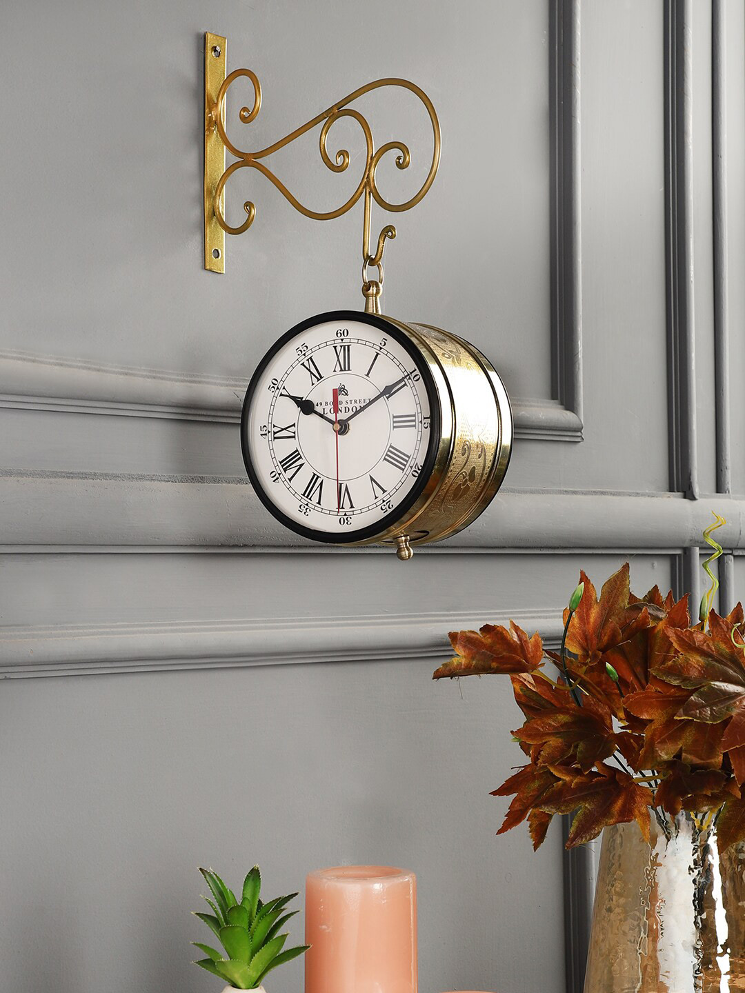 EXIM DECOR Gold Metal Large Display 2 Pcs Round Battery Analogue Wall Clock-16.5cm