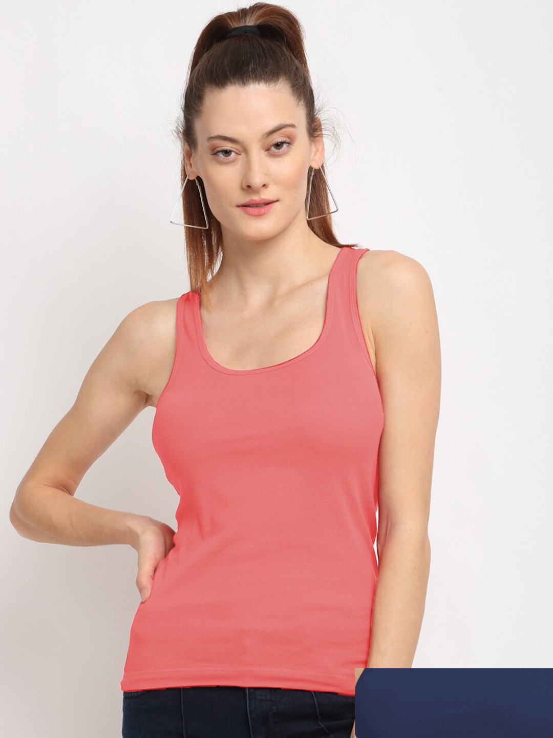 Friskers Pack of 2 Peach-Coloured & Navy Blue Tank Top