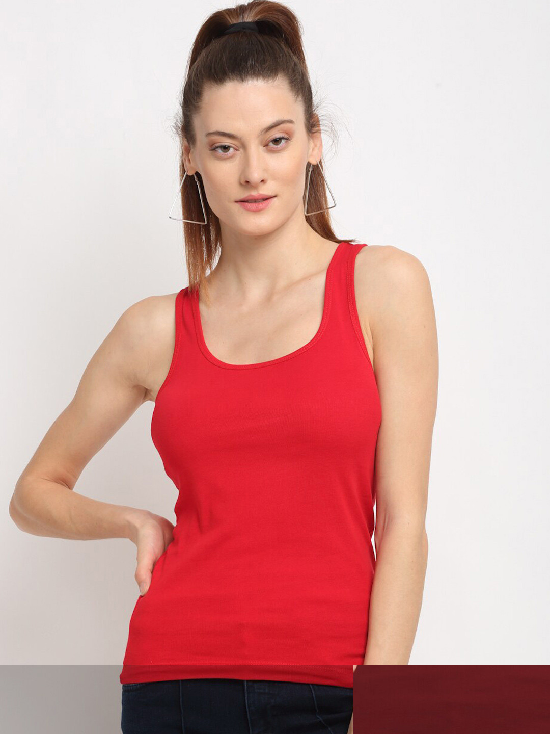 Friskers Women Pack of 2 Red & Maroon Solid Tank Top
