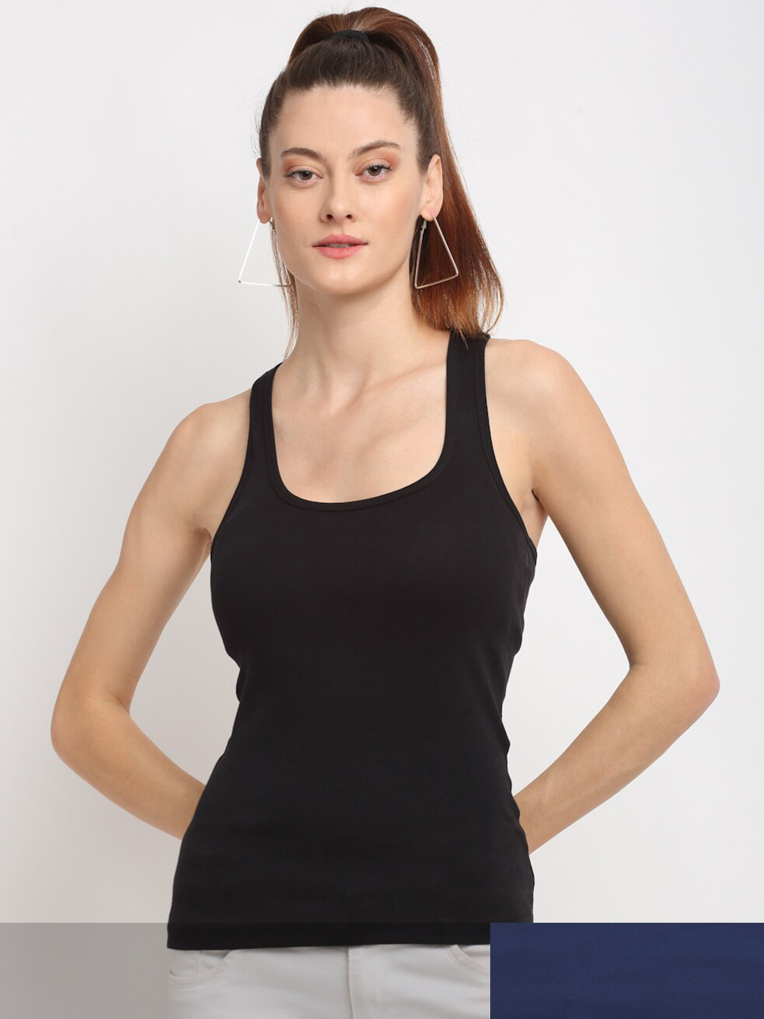 Friskers Women Pack of 2 Black & Navy Blue Solid Tank Top