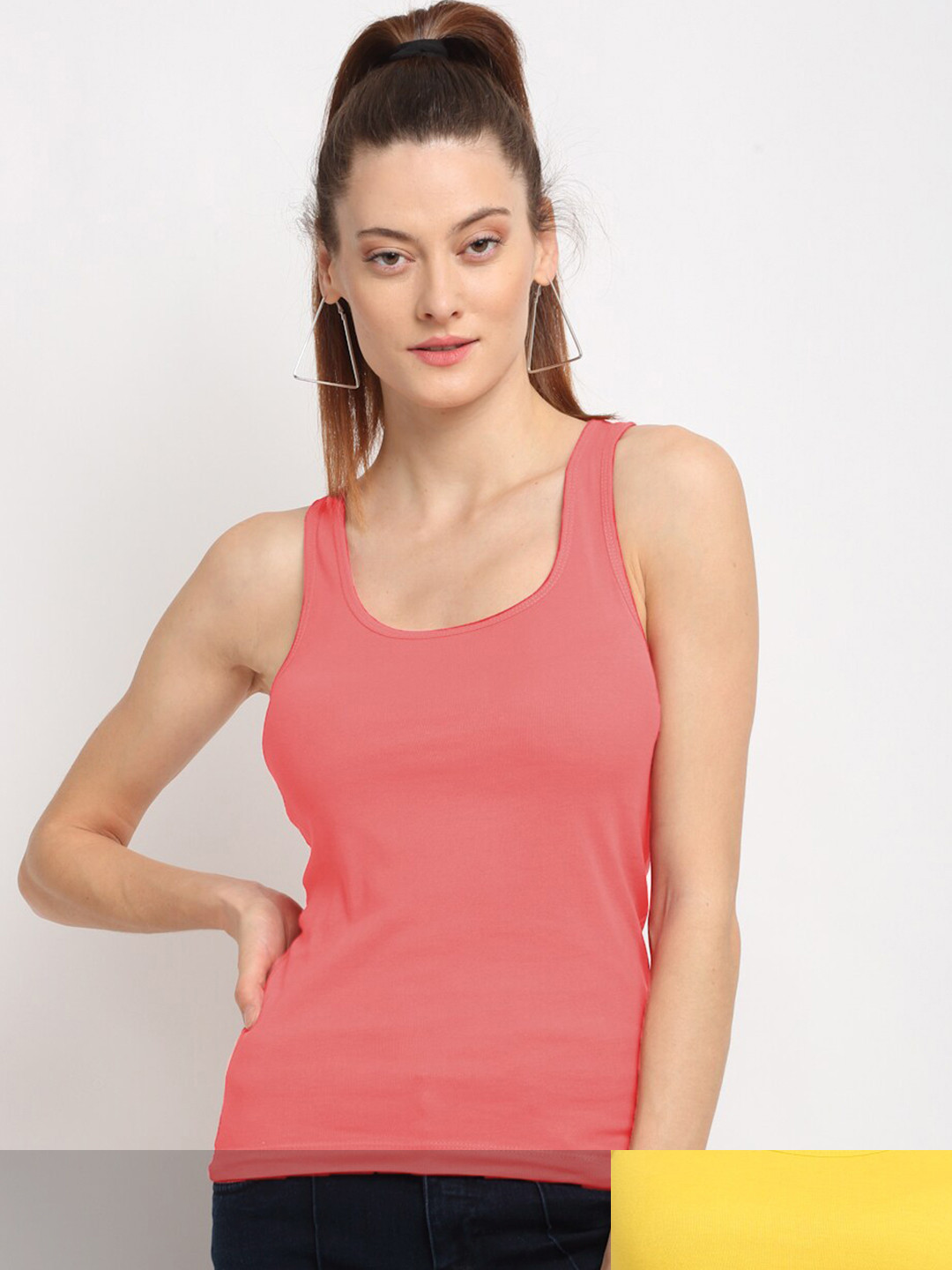 Friskers Pack Of 2 Yellow & Peach-Coloured Tank Top