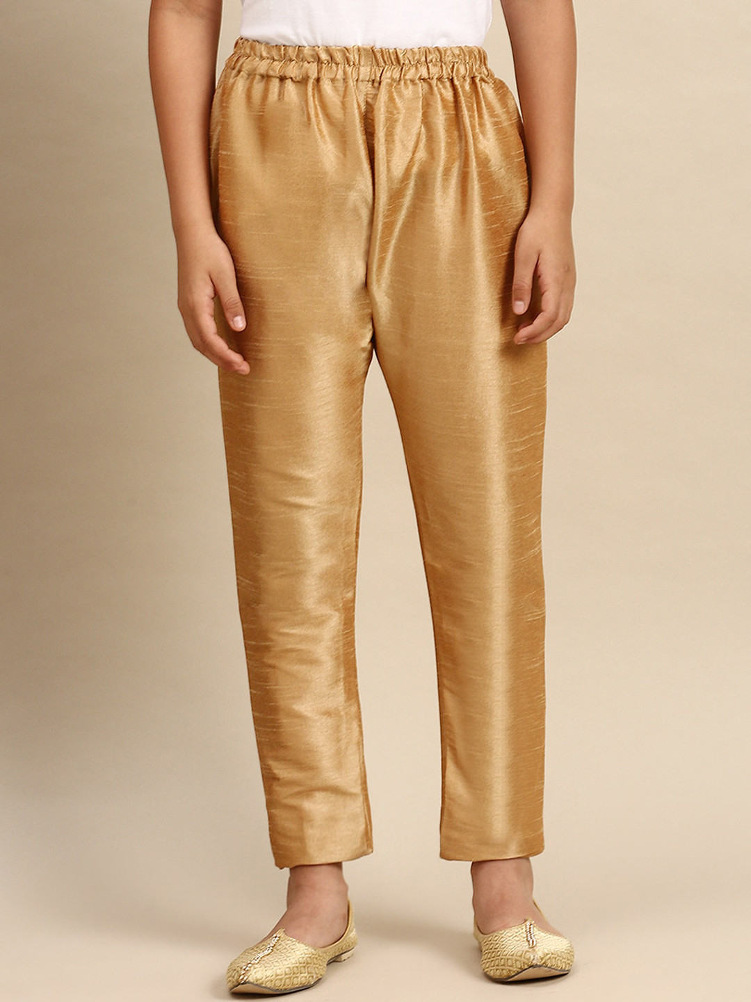 Here&Now X Sanwara Boys Beige Colored Solid Art Silk Pyjamas