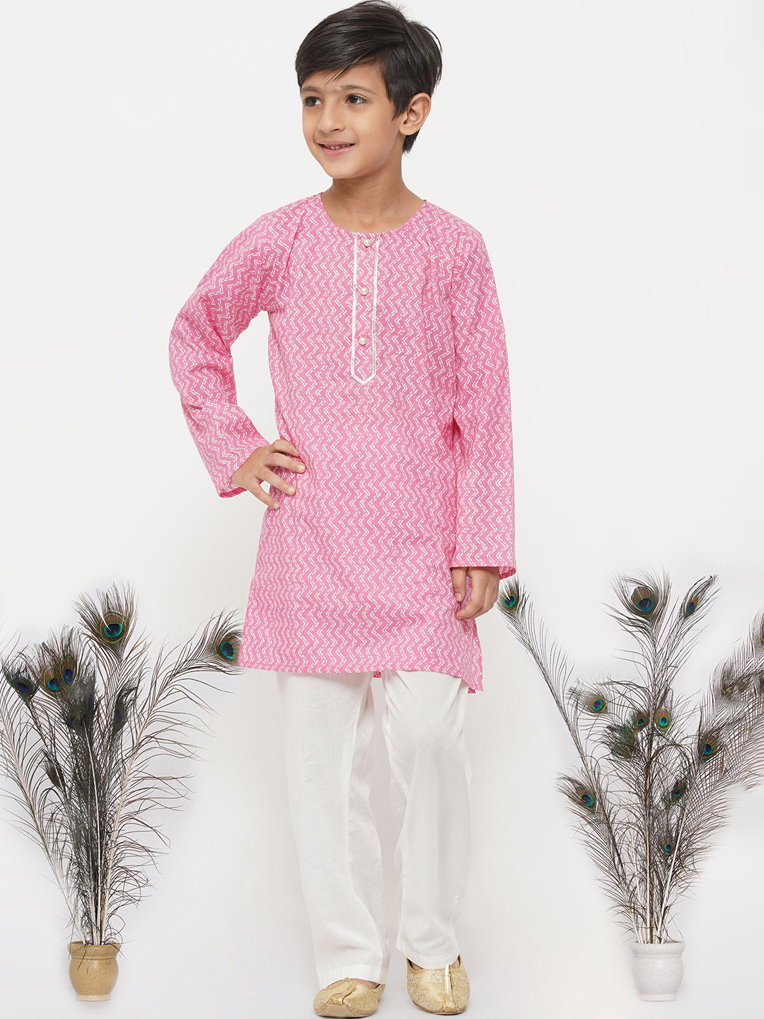 Little Bansi Boys Pink Pure Cotton Kurta with Pyjamas