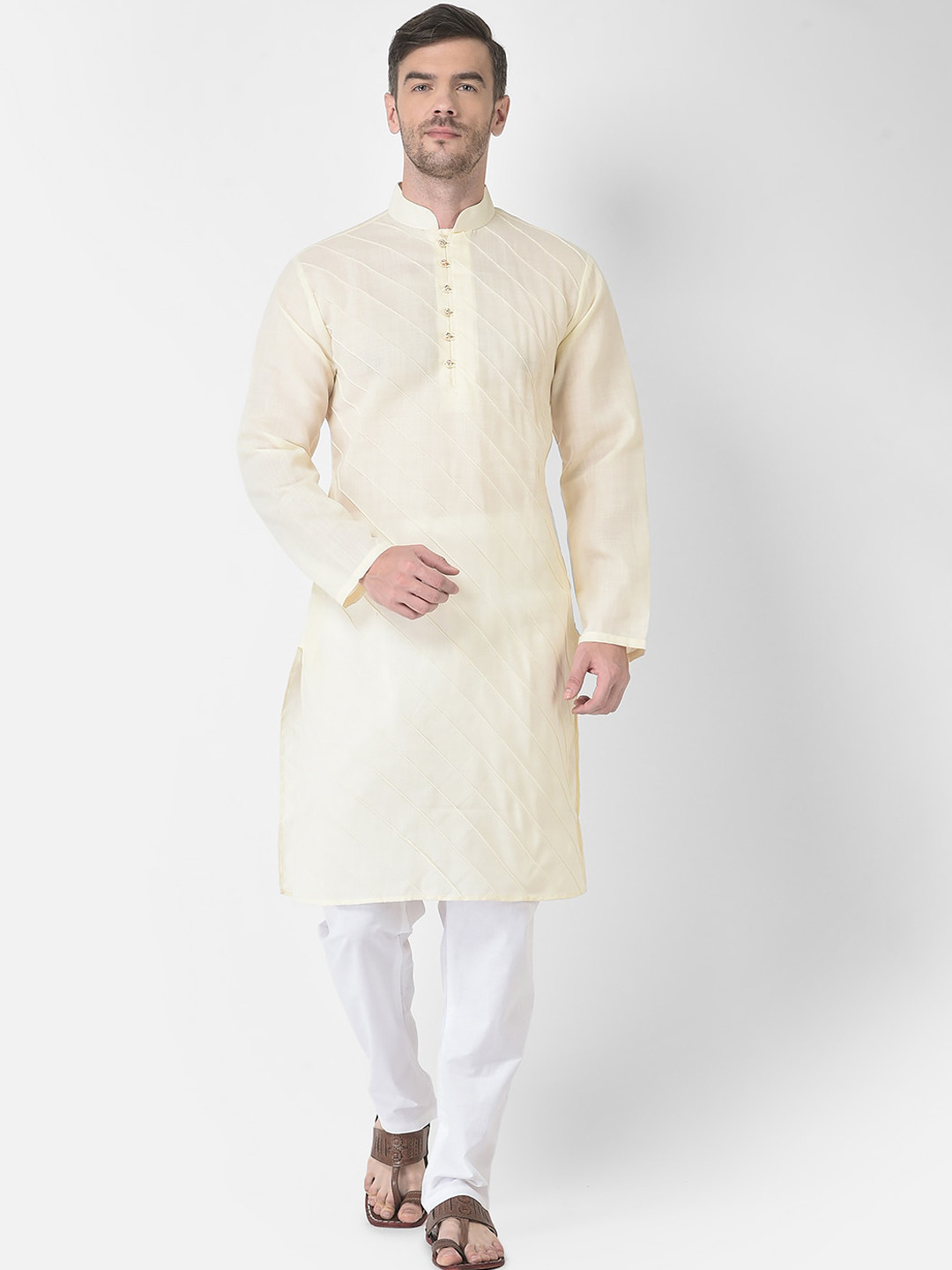 SG LEMAN Men Gold & White Pure Cotton Kurta with Trouser