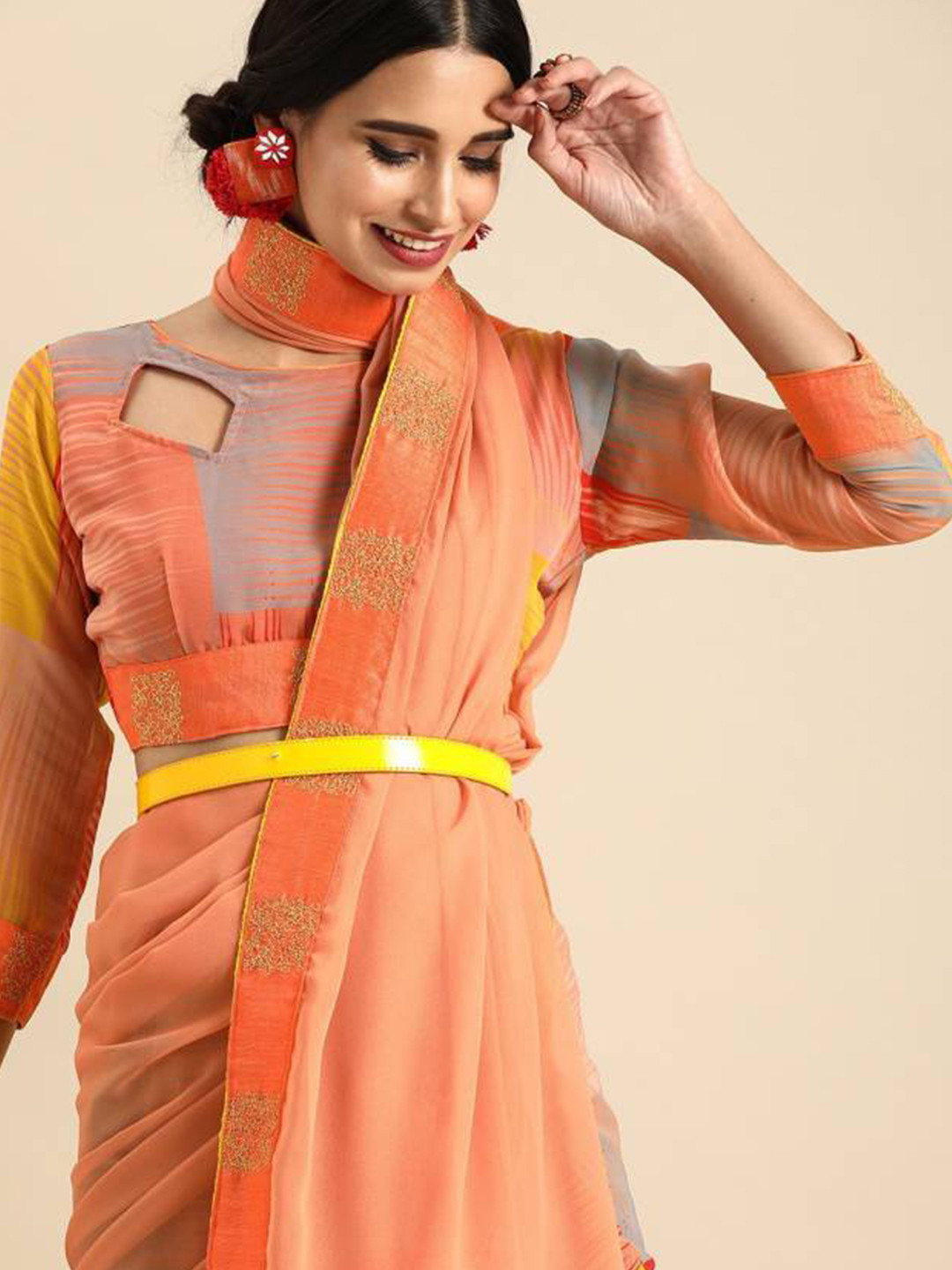 Sangria Orange Embroidered Pure Georgette Saree