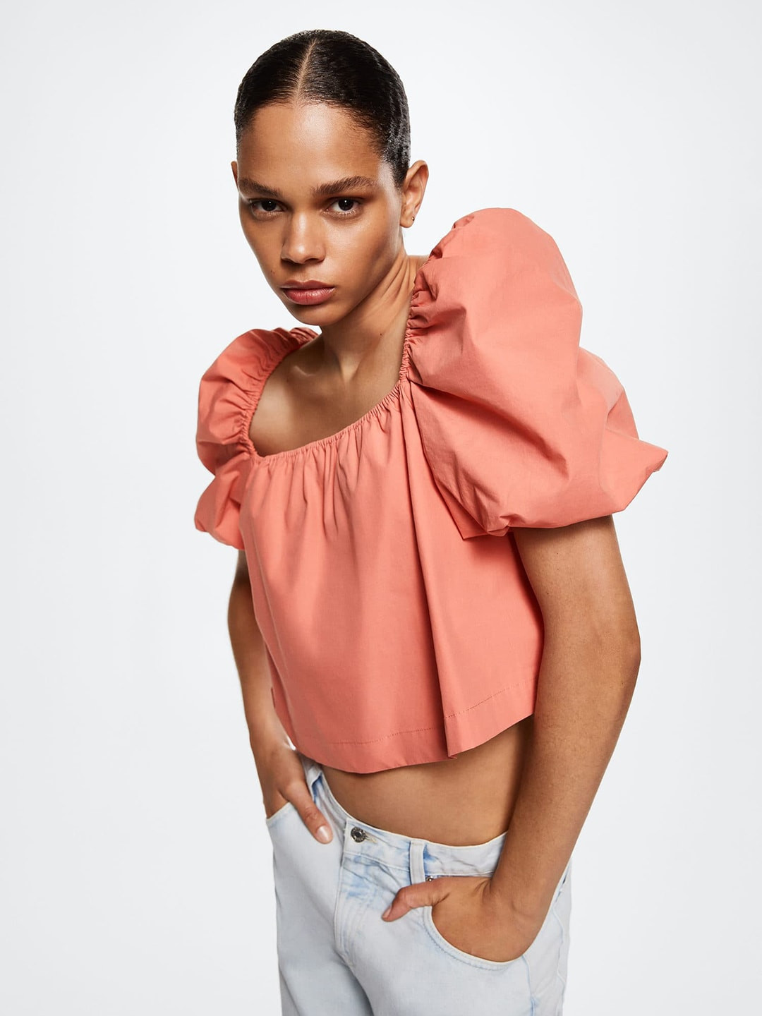MANGO Peach-Coloured Crop Top