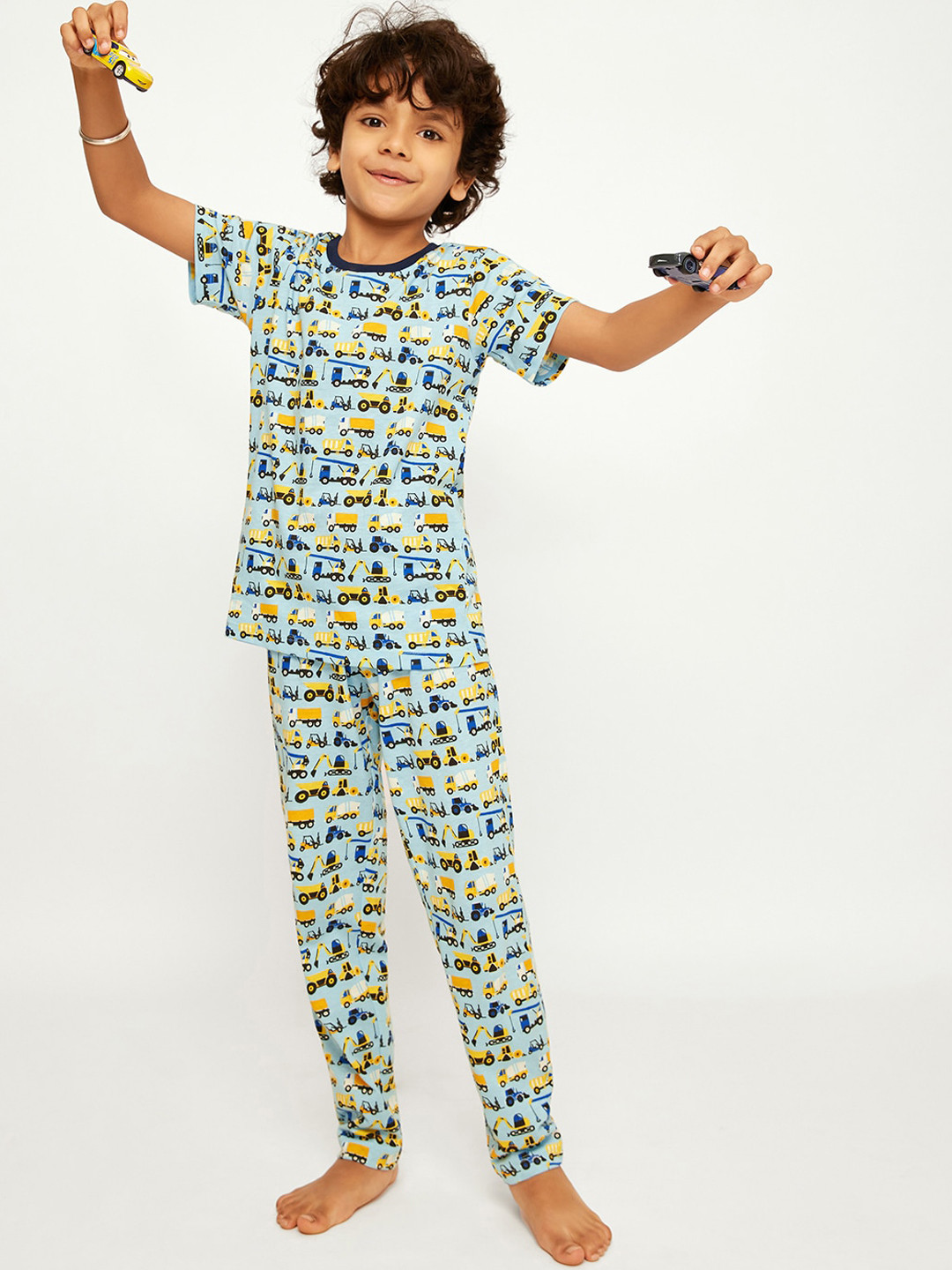 frangipani Boys Blue & Yellow Printed Pure Cotton Nightsuit