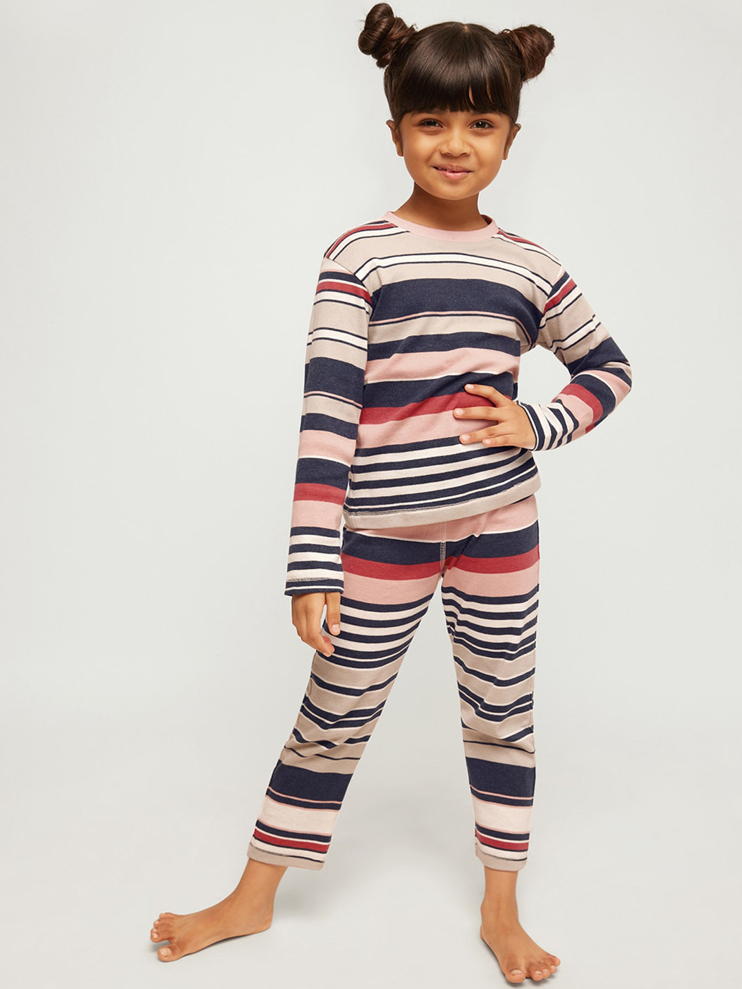 frangipani Girls White & Blue Striped Night Suit Set