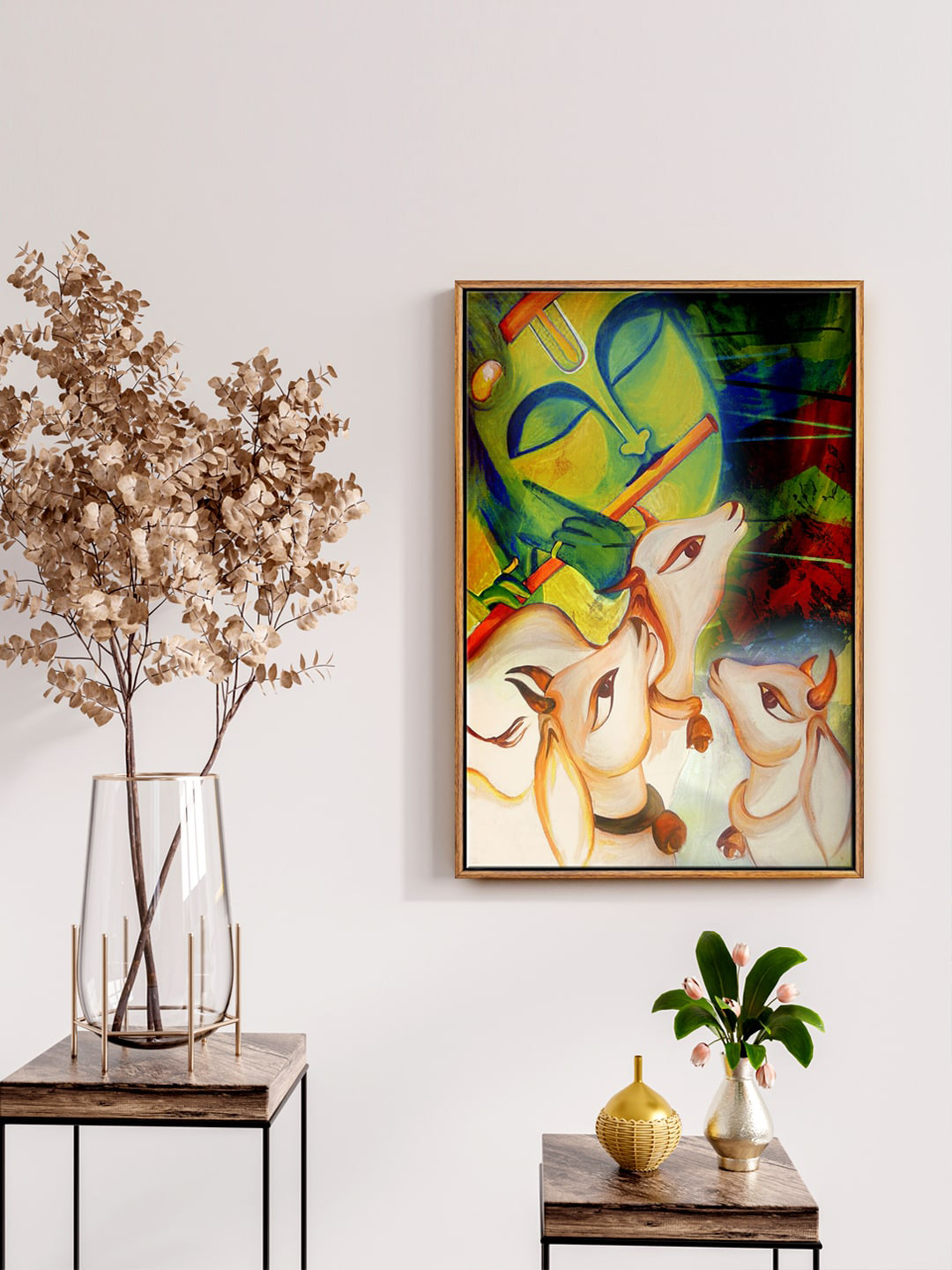 999Store Lord krishna with cow Canvas Wall Rectangle Paintings Wall Art - 24 x 16 In