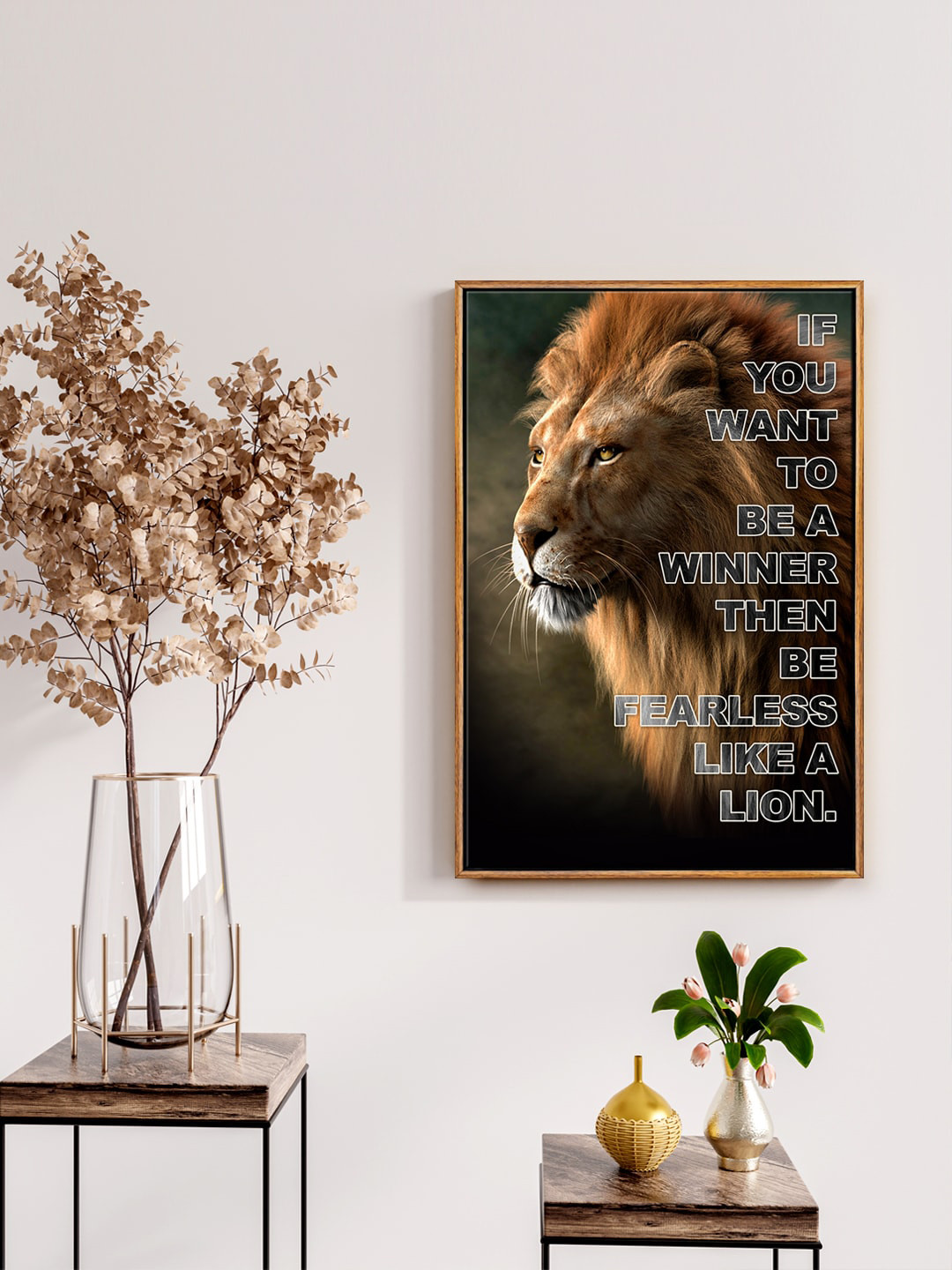 999Store Gold-Toned & Black Lion Motivational Painting Wall Art