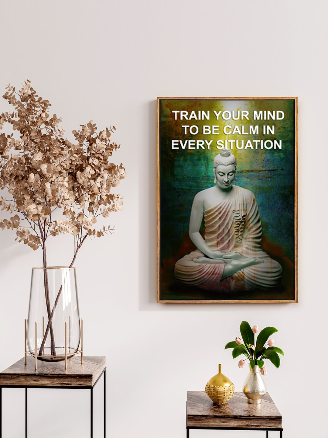 999Store Blue & Grey Abstract Lord Buddha Canvas Wall Art
