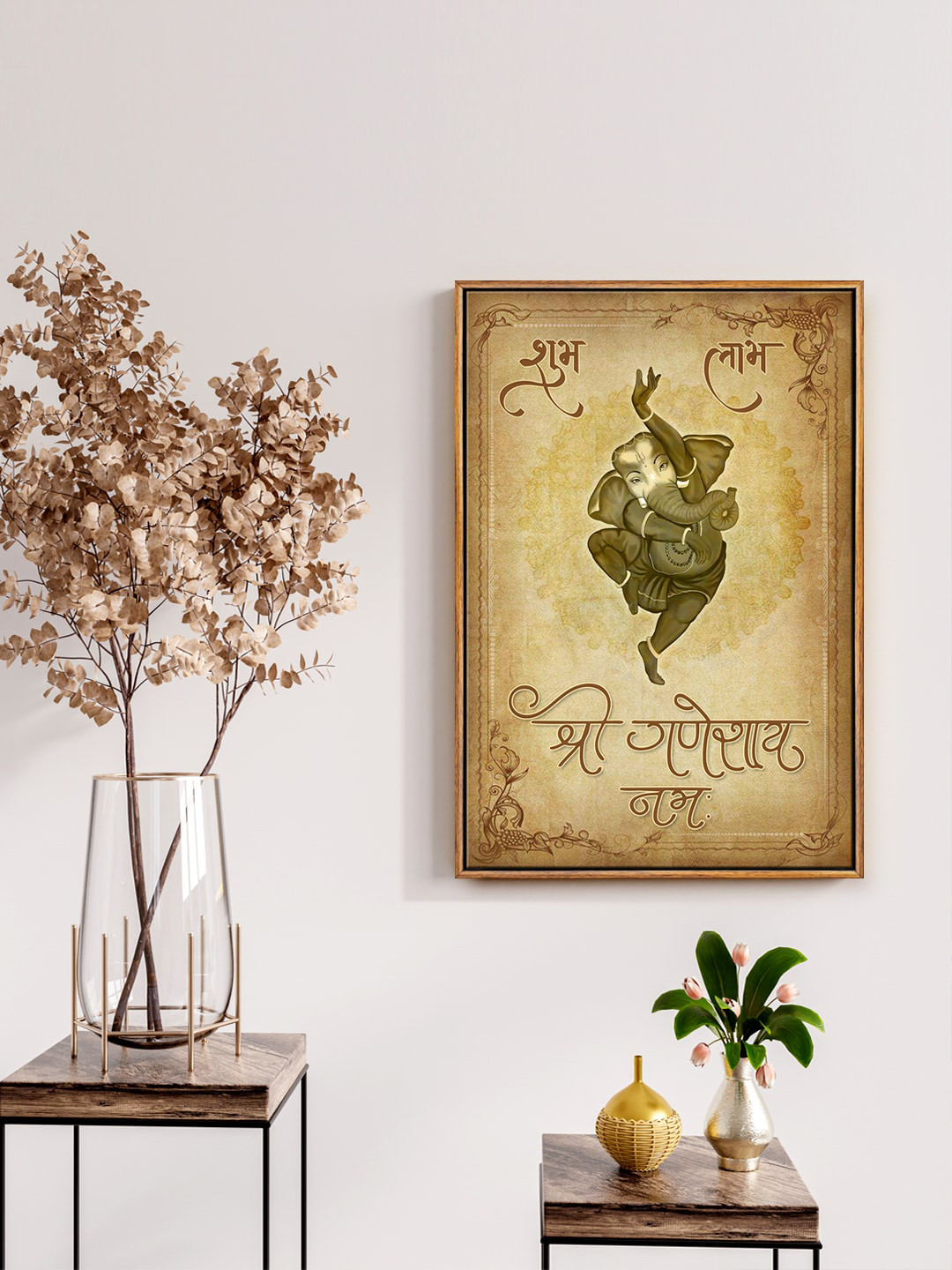 999Store Grey & Brown Little Dancing Ganesha Painting Wall Art