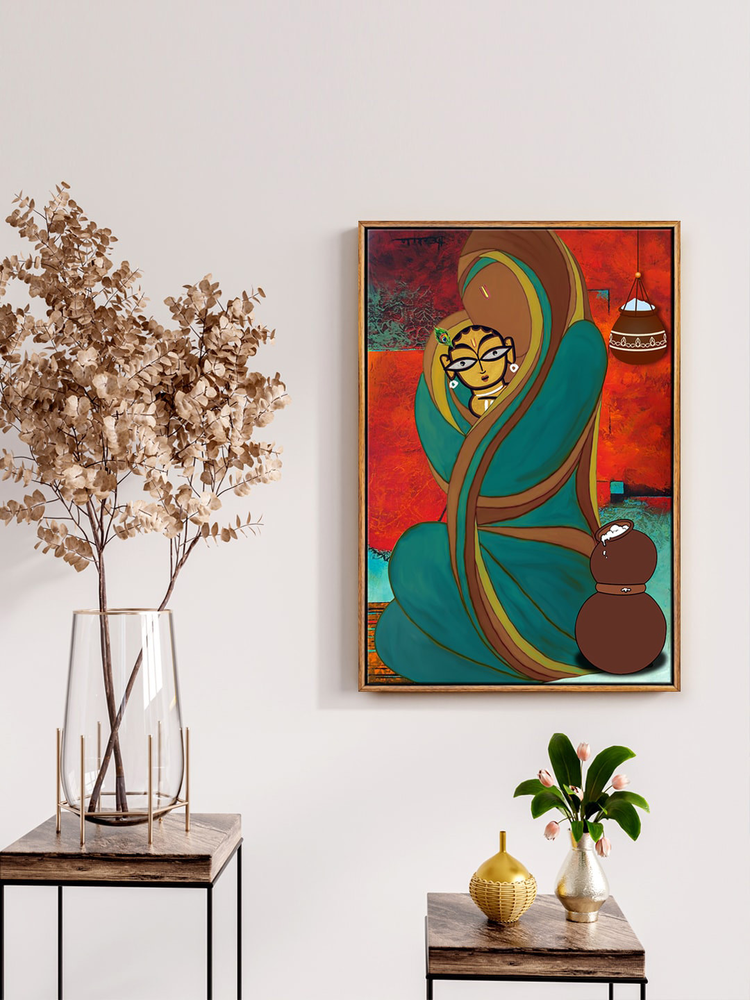 999Store Green & Red Lord Krishna Painting With Yashoda Maa Bal Gopal Painting Wall Frame