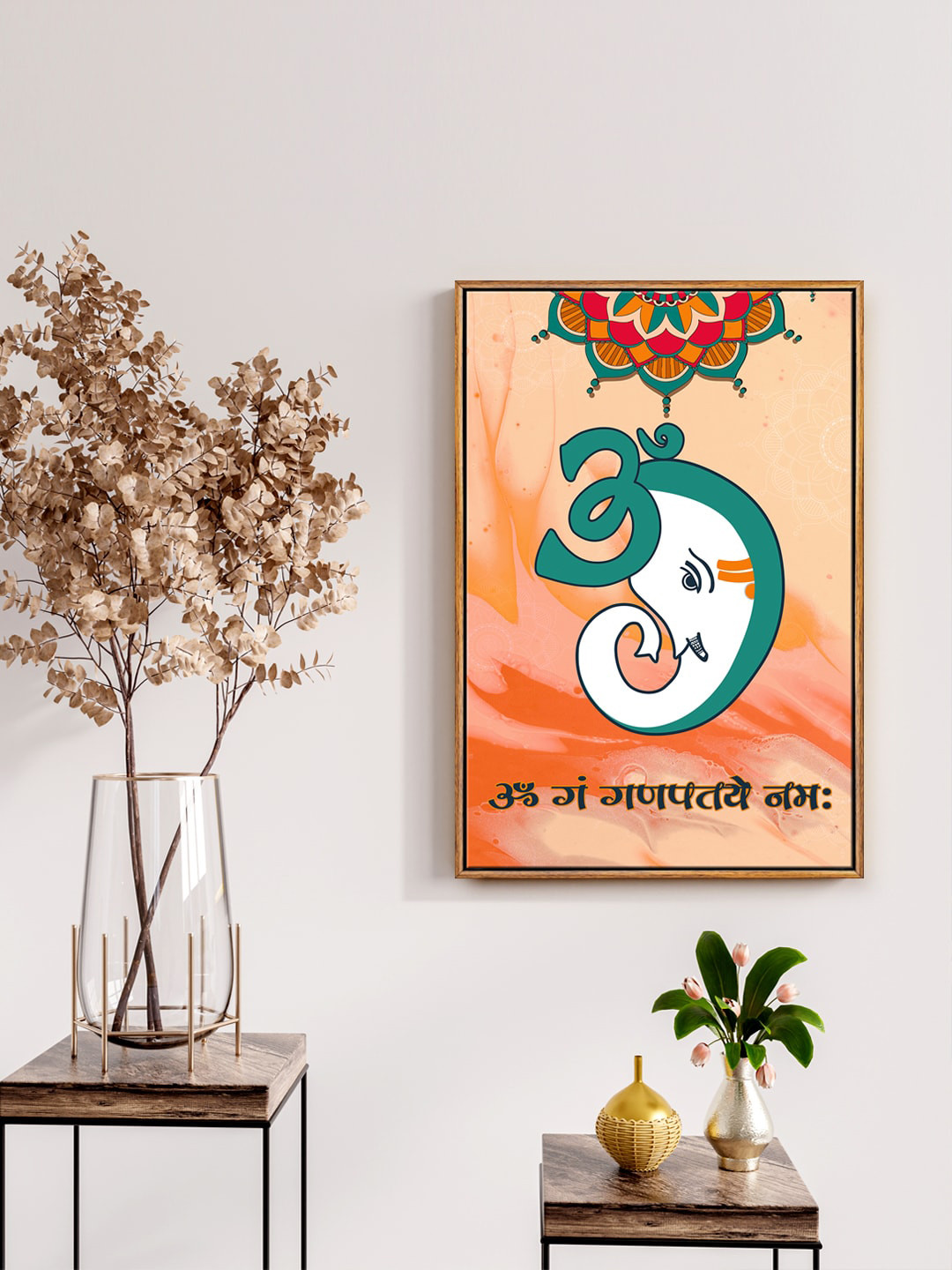 999Store Ganesh Mantra Canvas Wall Rectangle Paintings Wall Art - 24 x 16 In