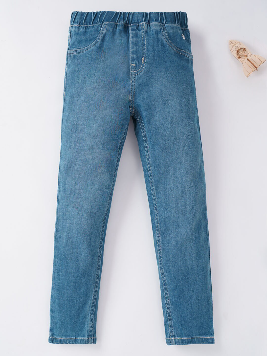 Ed-a-Mamma Girls Blue Regular Fit Solid Cotton  Jeggings