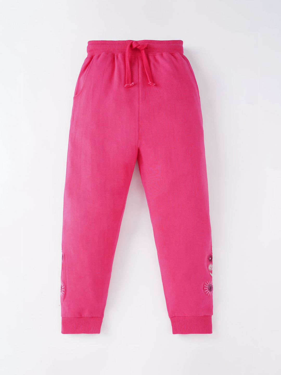 Ed-a-Mamma Girls Pink Solid Cotton Jogger Drawstring Track Pants