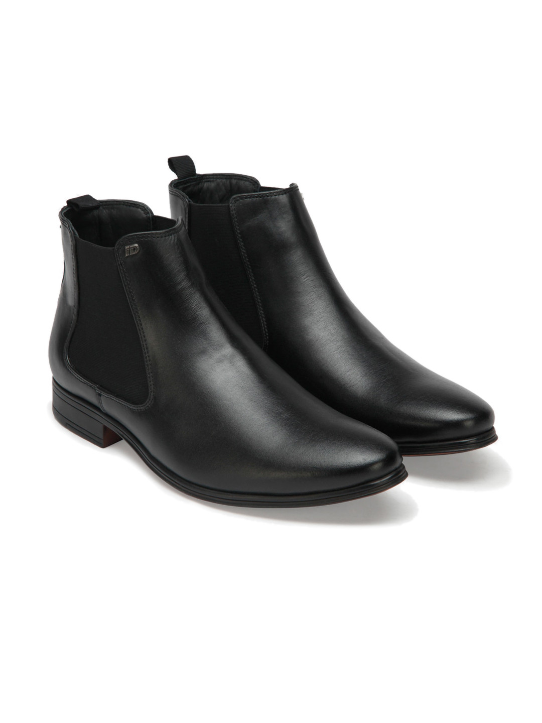 ID Men Black Solid Leather Regular Boots
