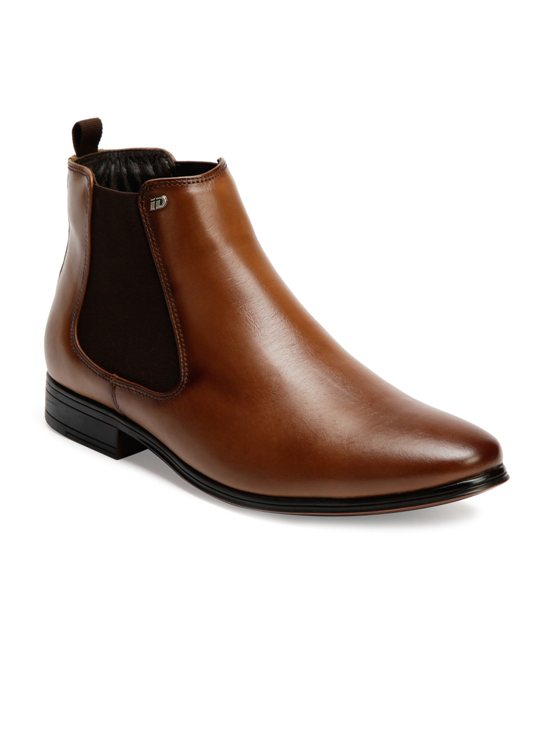 ID Men Tan Solid Mid-Top Slip-On Chelsea Boots