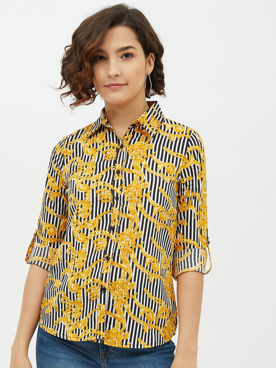 StyleStone Women Yellow Comfort Printed Casual Shirt