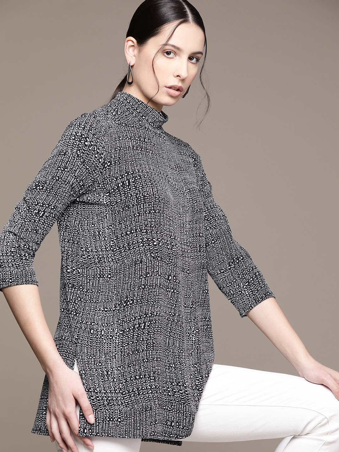 Macy's Alfani High Neck Monochrome Printed Tunics