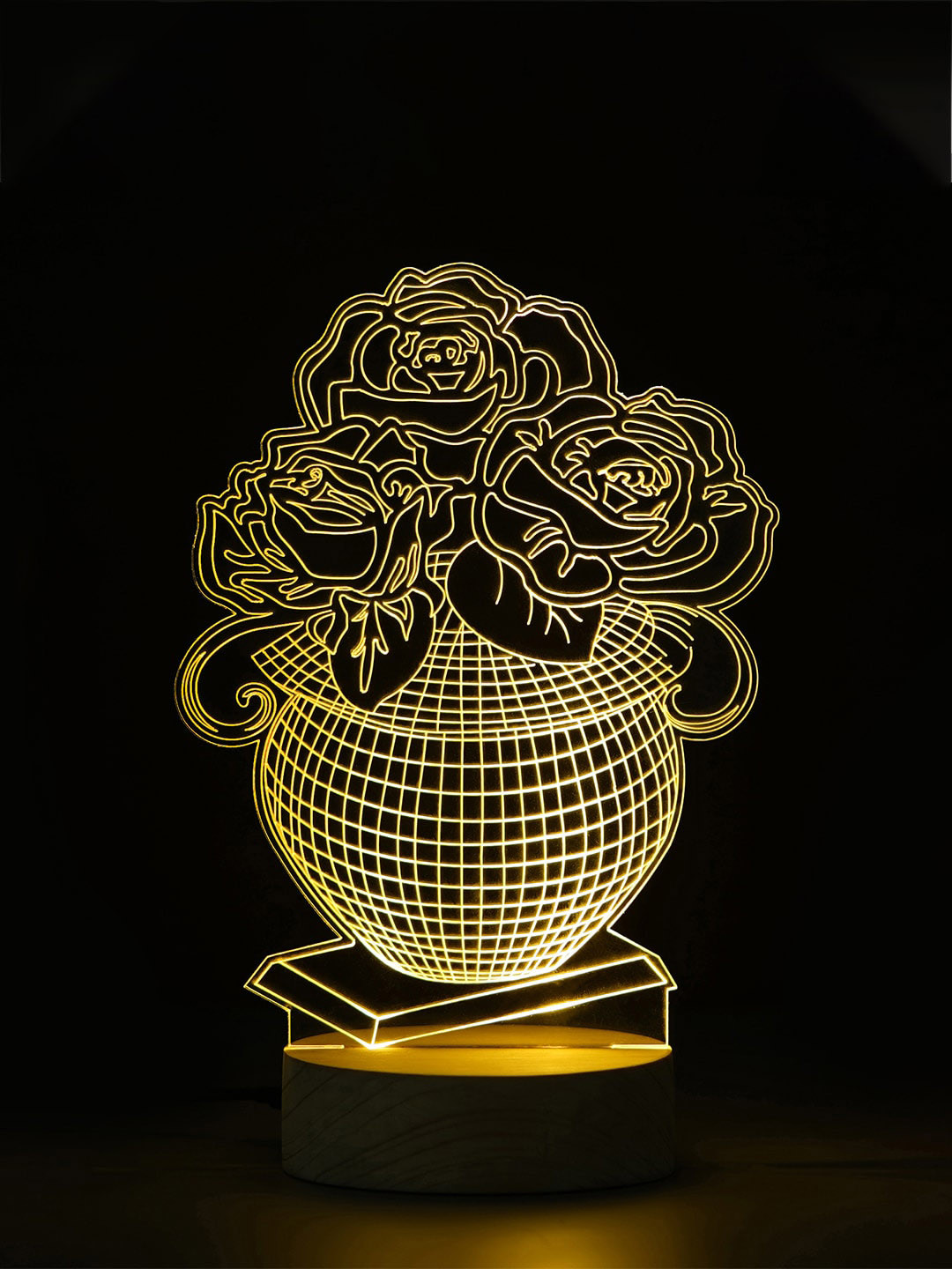 eCraftIndia Transparent & Gold-Toned Flower Pot Design Quirky Table Lamp