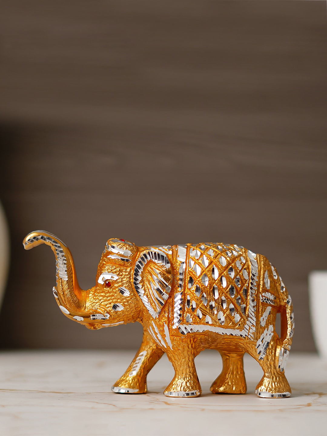 eCraftIndia Elephant Gold Metal Metallic Living Room Hand-Crafted Small Showpiece - 4.3 Inches