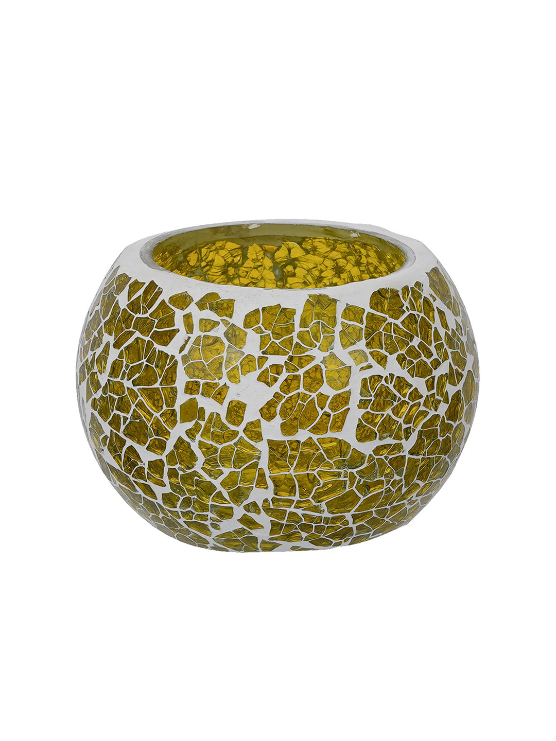 eCraftIndia Yellow Mosiac Glass Decorative Tea Light Candle Holder