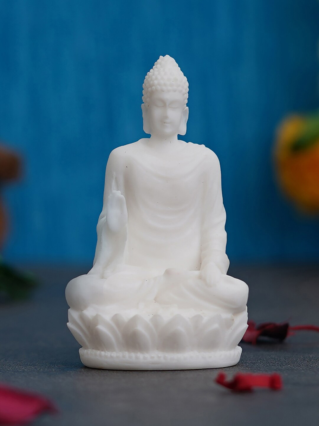 eCraftIndia Meditating Lord Buddha White Polyresin Glossy Living Room Small Showpiece - 1.4 Inches