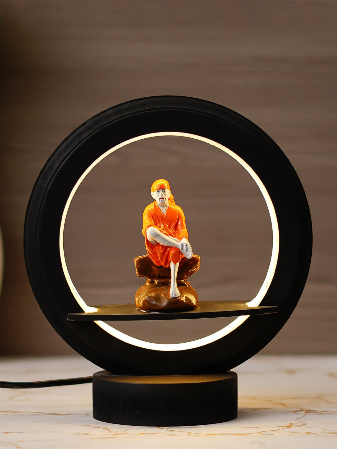 eCraftIndia Black & Orange Sai Baba Circular Night Lamp