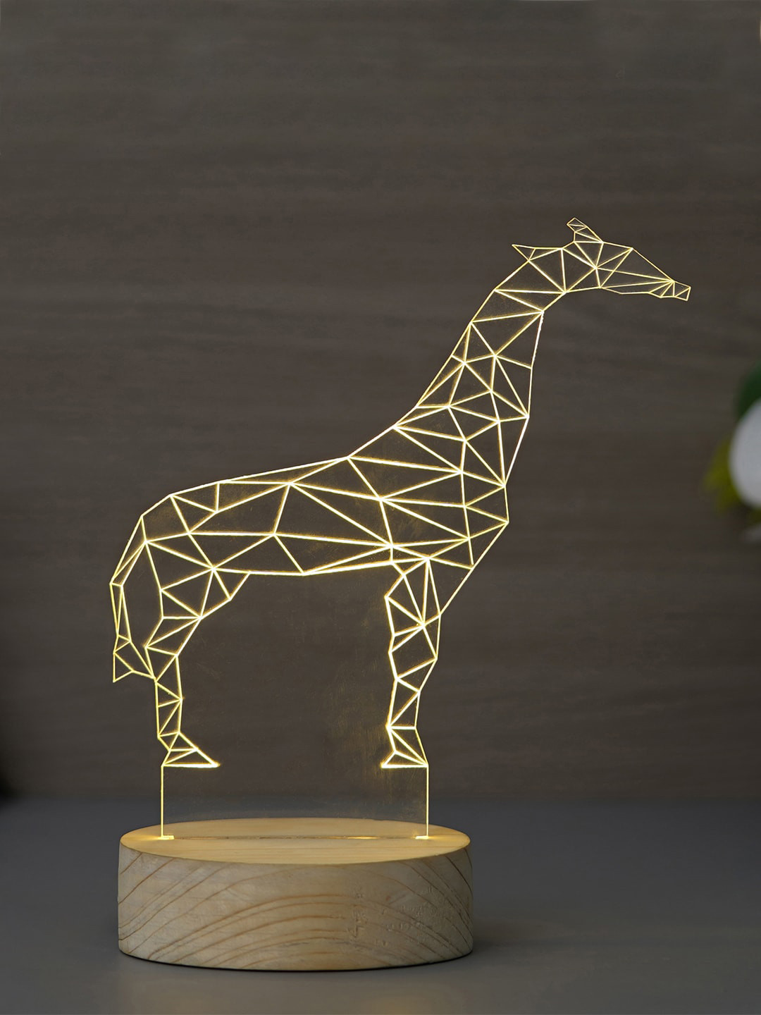 eCraftIndia Brown Giraffe Design Carved on Acrylic & Wood Base Table Lamp