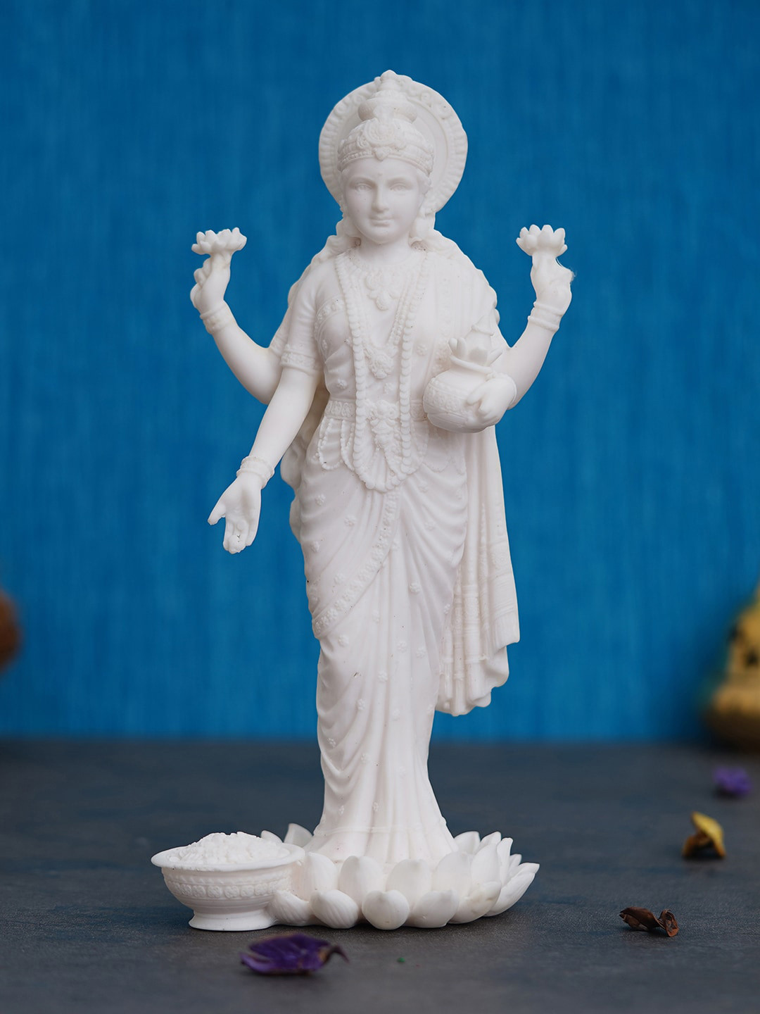 eCraftIndia Standing Goddess Laxmi White Polyresin Matte Prayer Room Small Showpiece - 4.7 Inches