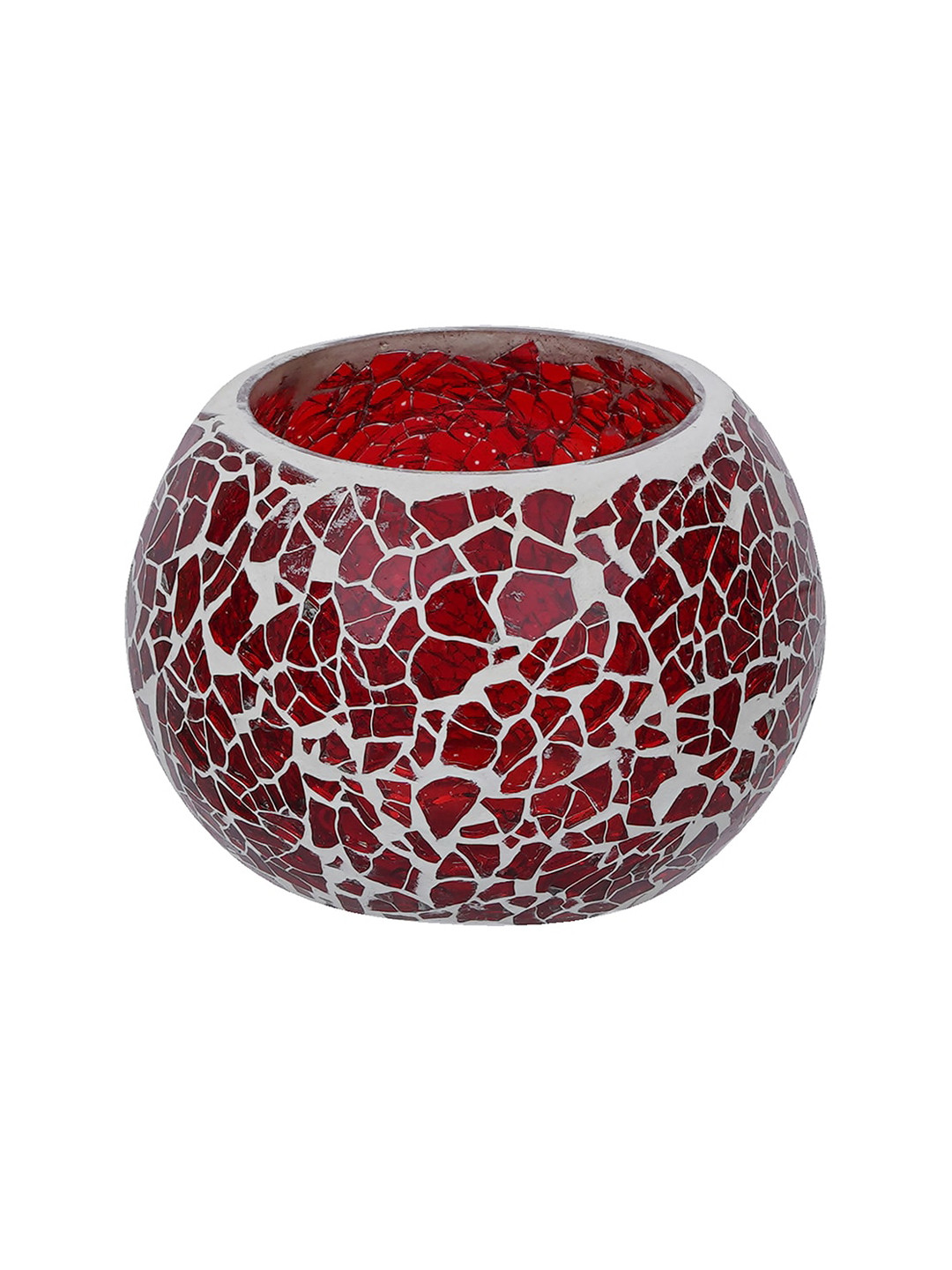 eCraftIndia Red & White Mosiac Glass Decorative Candle Holder