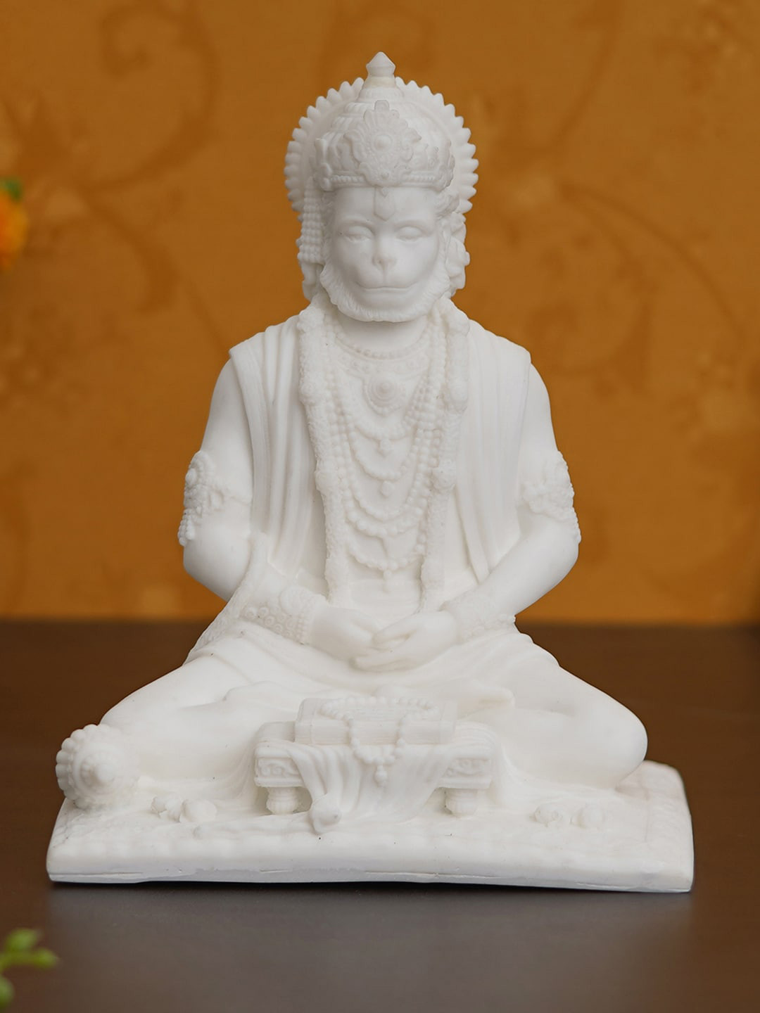 eCraftIndia Meditating Lord Hanuman White Polyresin Matte Prayer Room Small Showpiece - 7.9 Inches