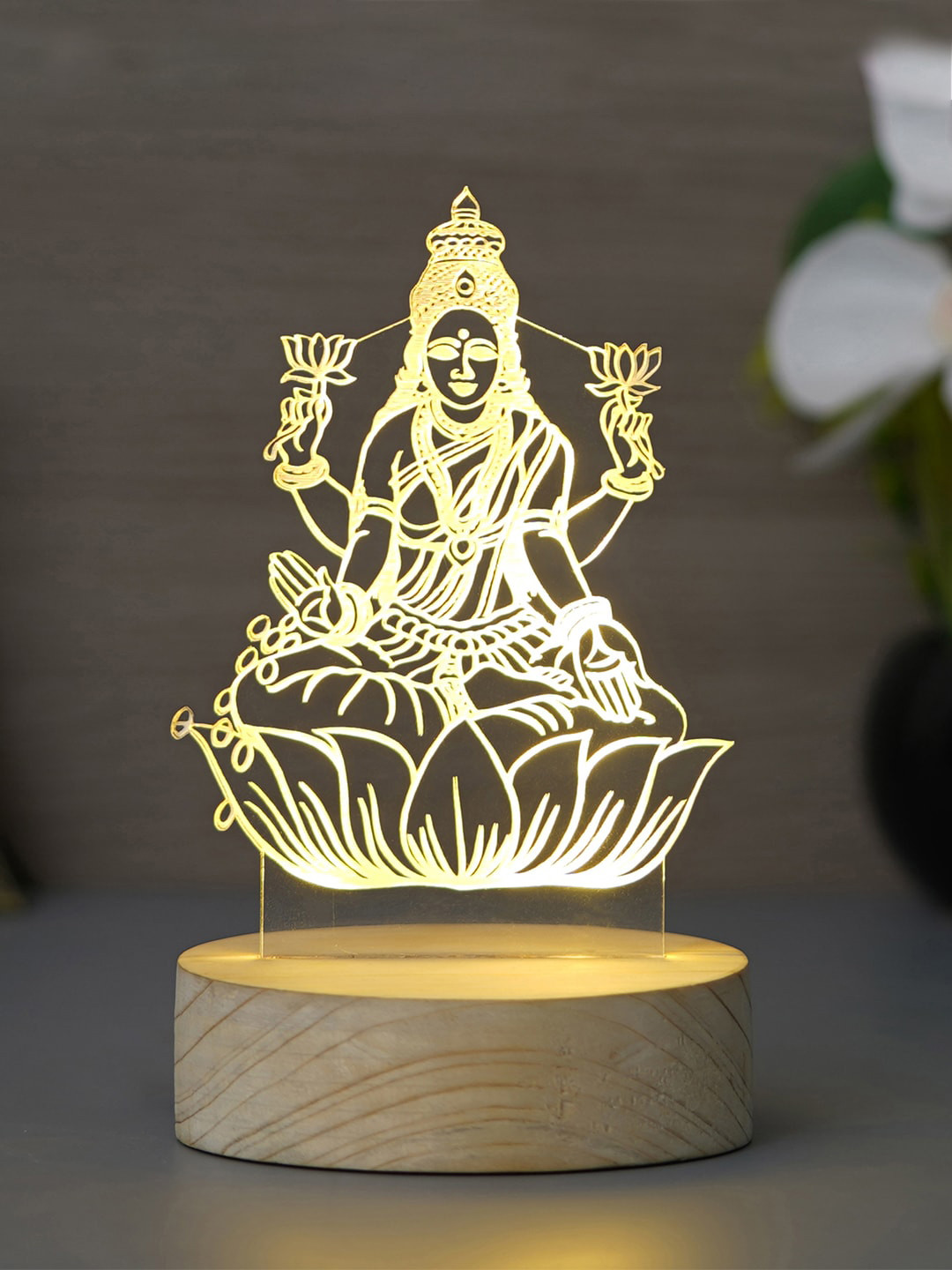 eCraftIndia Brown Goddess Saraswati Design Table Lamp