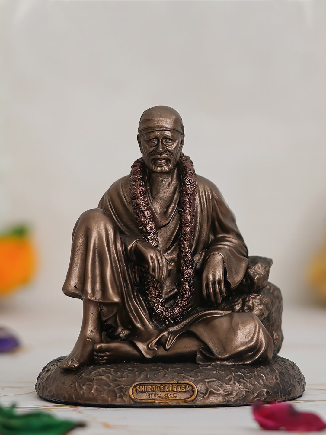 eCraftIndia Sai Baba Sitting Brown Resin Metallic Prayer Room Small Showpiece - 4.3 Inches
