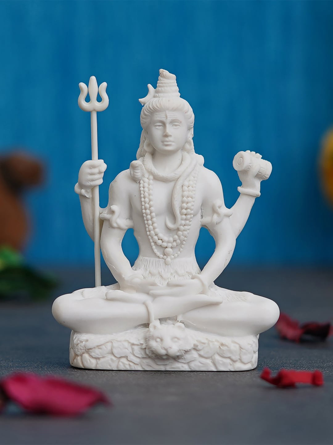 eCraftIndia Lord Shiva White Polyresin Matte Prayer Room Small Showpiece - 3.1 Inches