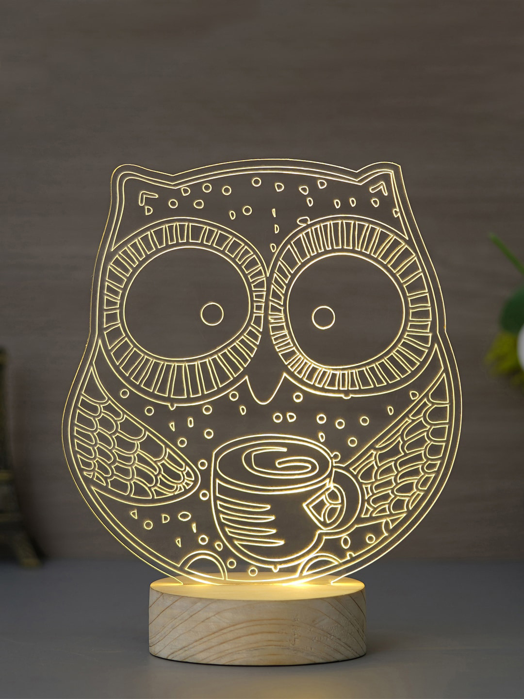 eCraftIndia Brown Owl Shaped Table Lamp