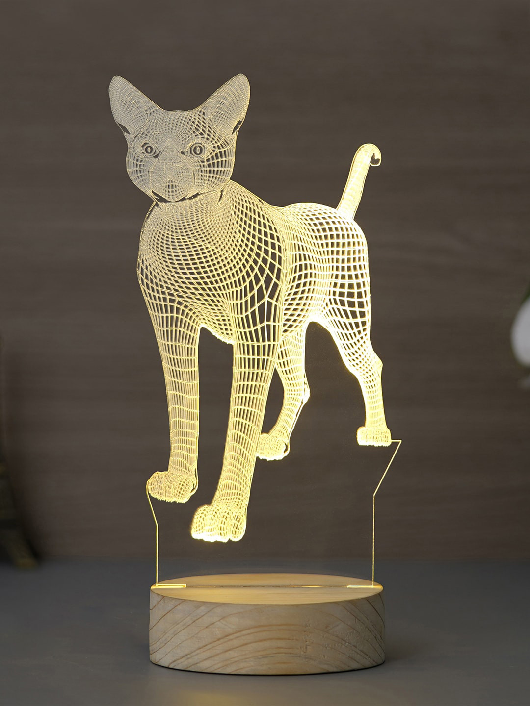 eCraftIndia Transparent & Gold-Toned Cat Design Quirky Table Lamp