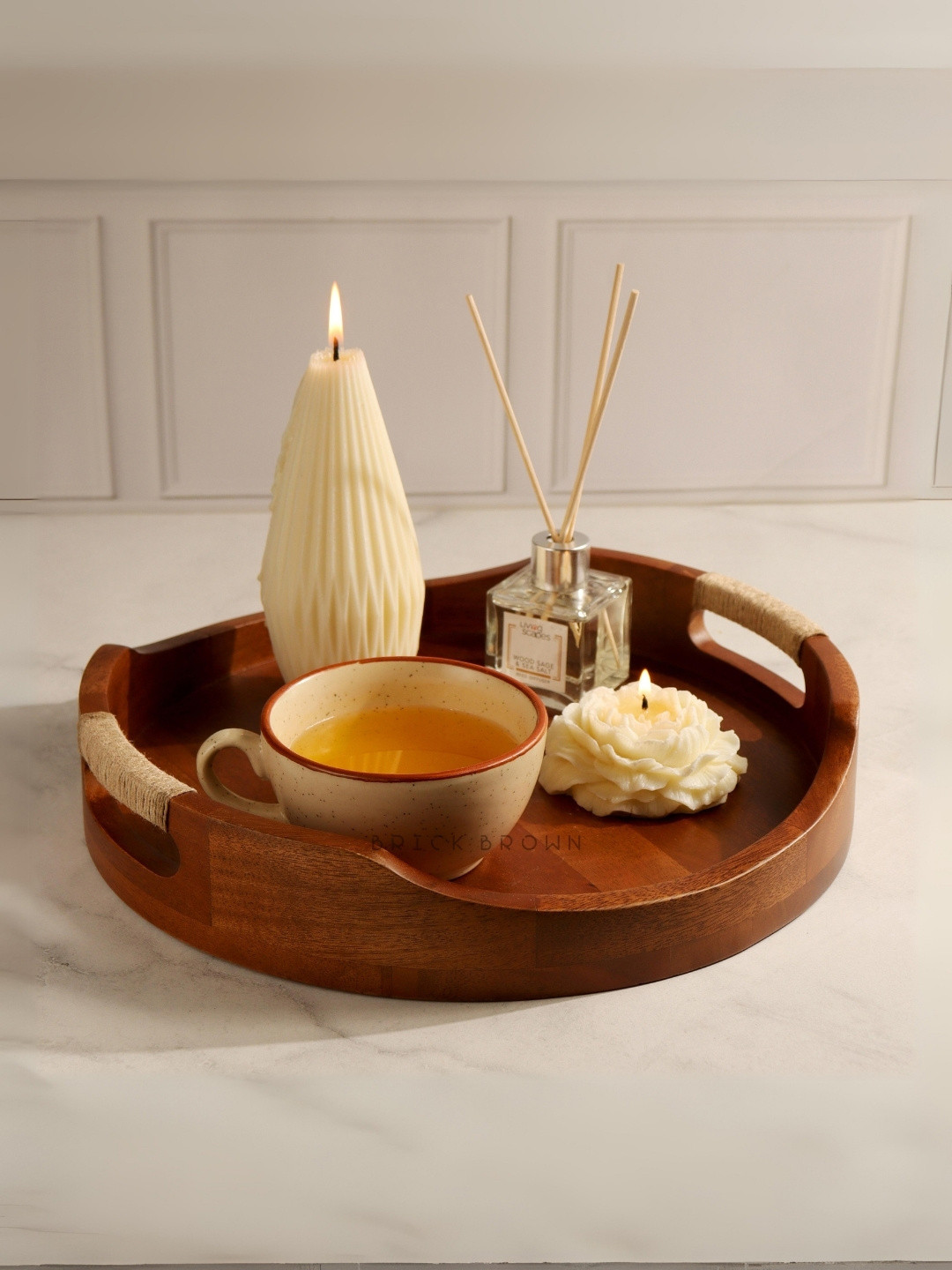 BRICK BROWN Brown Solid Circular Curvy Serving Tray